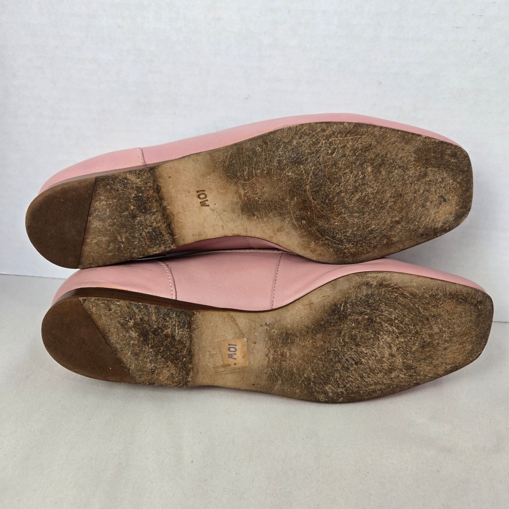 Enzo Angiolini Pink Leather Loafer Shoe Flat Size 10W Pleated Bow Square Toe 981 - Picture 7 of 8